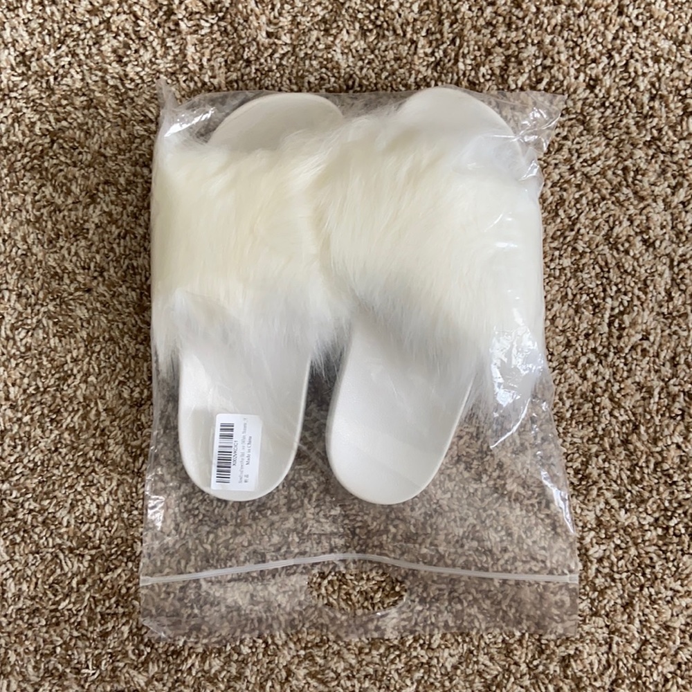 White Faux Fur Slippers